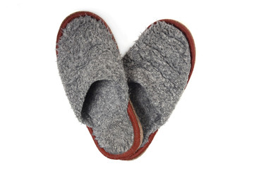 Home slippers wool shoes isolated