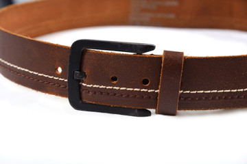 Brown genuine leather men's belt