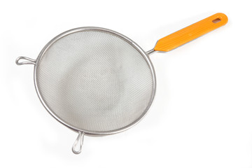 Metal kitchen sieve isolated