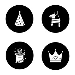 Children's party accessories glyph icons set