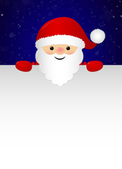 Merry Santa Claus holding a card with copyspace - concept of Christmas card. Vector.