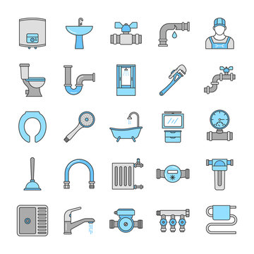 Plumbing color icons set