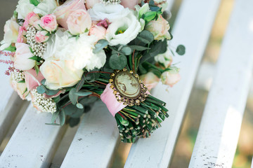 wedding bouquet with colorful flowers. Wedding details