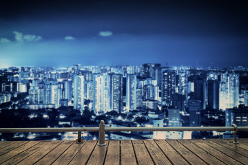 cityscape view on wood perspective balcony