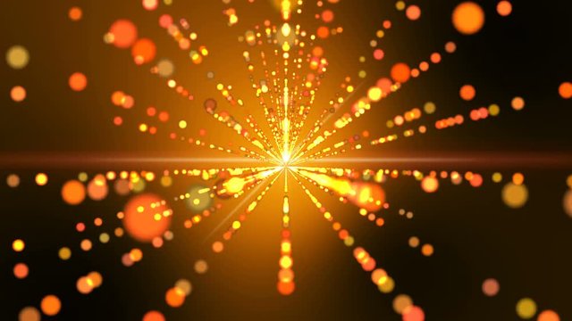 Motion background, Orange gold yellow golden brown, trails of glow circle light particles run out. 