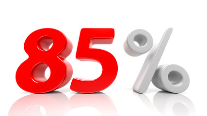 85 percent red symbol isolated on white background