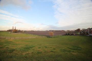 Polder Wilde Veenen with blue sky and white clouds in Moerkapelle