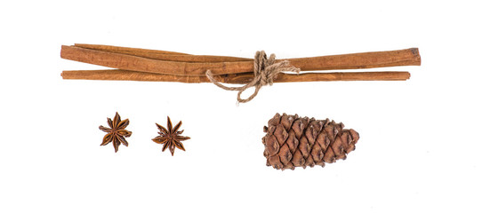 cinnamon sticks on white background