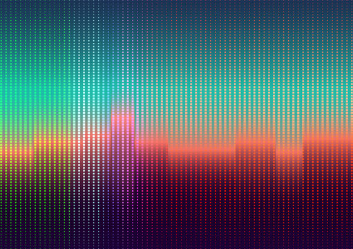 Abstract Digital Urban Landscape of Colorful Square Dots. Futuristic Blur Background. 