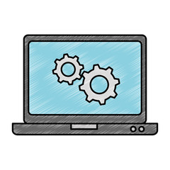 laptop computer with gears vector illustration design