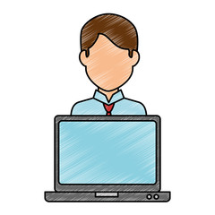 laptop computer with user vector illustration design