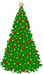 3D Rendered Green Christmas Tree with Stars,Sparkels and Red Balls