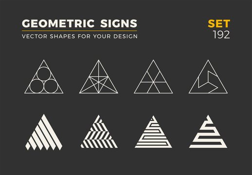 Set of eight minimalistic trendy shapes. Stylish vector logo emblems for Your design. Simple geometric signs collection.