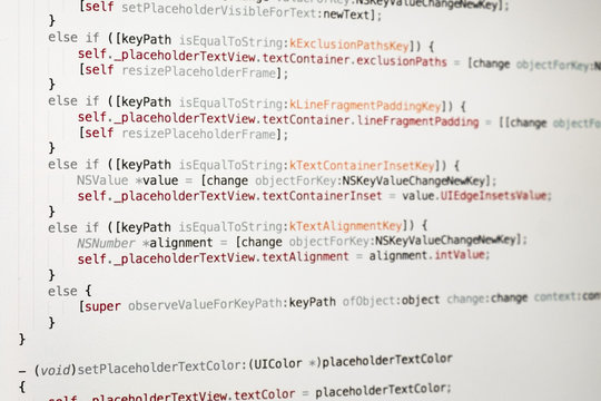 Information technology concept. Coding script text on screen