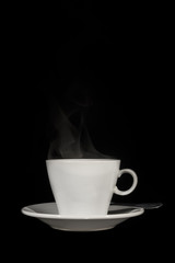 white cup with hot drink