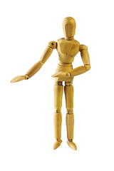 Wooden puppet action islolated with clipping path
