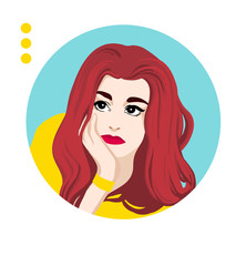 A pretty women looking worriedly. Pretty young girl with long red hair thinking about something. Cute girl face portrait.