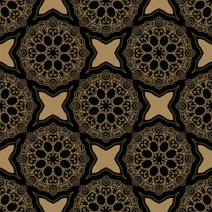 Abstract seamless pattern on black background. Hand drawn vector illustration