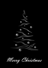 Merry Christmas, white elegant Christmas tree on black background, vertical