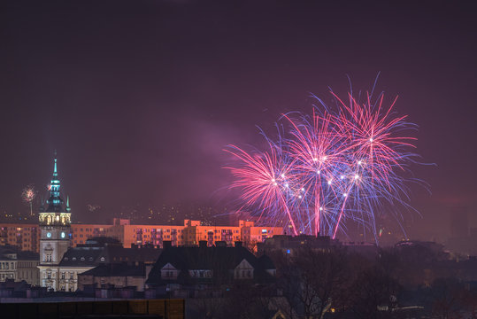 New Year&rsquo;s Eve Fireworks in Bielsko-Biala, Poland