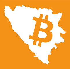 Bosnia Herzegovina map with bitcoin crypto currency symbol illustration