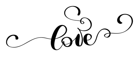 handwritten inscription LOVE and heart Happy Valentines day card, romantic quote for design greeting cards, tattoo, holiday invitations