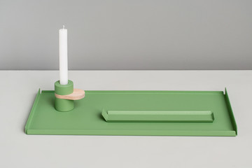 Metal green supports and candlestick