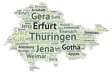 Word cloud Bundesland Th&uuml;ringen St&auml;dte 