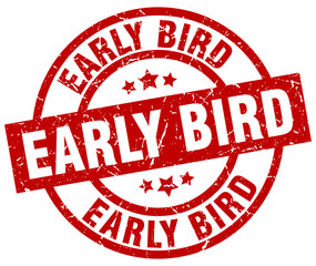 early bird round red grunge stamp