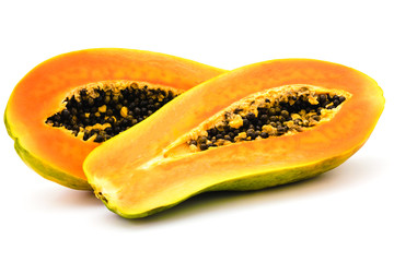 papaya fruit isolated on white background. set for fruit salad, product or package design element