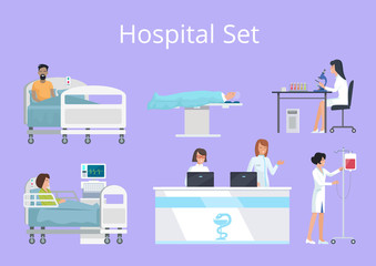 Hospital Set Doctors Patients Vector Illustration