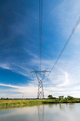 high voltage pole with blue sky