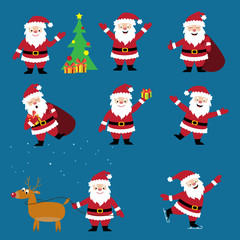 Cute cartoon Santa Claus vector set, Christmas characters. 