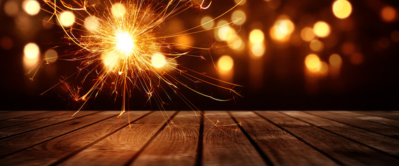 Bokeh background with sparkler and stage