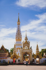 Naklejka premium Phra That Phanom Temple with Phra That Phanom pagoda in Nakhon Phanom province, Thailand.