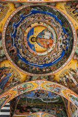 Fototapeta na wymiar Fresco of Jesus Christ on the ceiling of outer corridor of RIla Monastery, Bulgaria