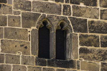Medieval gothic window in the church St. Benedikti, Quedlinburg, Saxony-Anhalt, Germany.