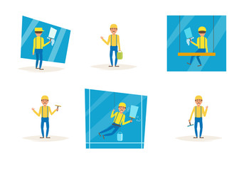 Workers wash windows