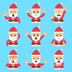 Cartoon santa claus faces showing different emotions