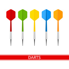 Vector illustration of colorful darts isolated on white background, in flat style.