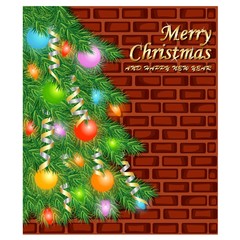 Merry Christmas and happy new year with tree  brick wall background