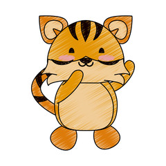 tiger waving hello or bye cute animal cartoon icon image vector illustration design