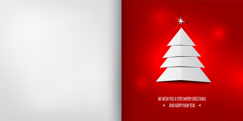 Christmas card with abstract christmas tree on red background