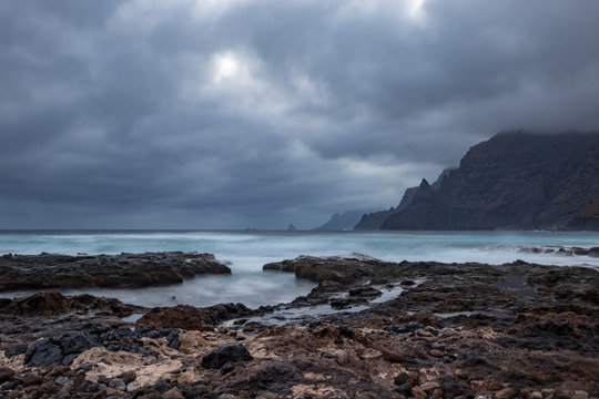 Cliffs and Coastline of Tenerife in stormy Weather, Spain, Europe