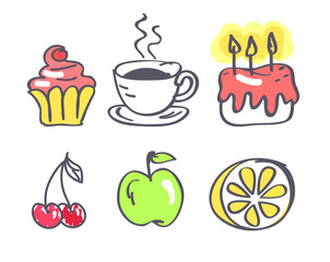 Coffee with Fruits and Sweets Vector Illustration
