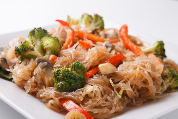 Asian food plate on white background