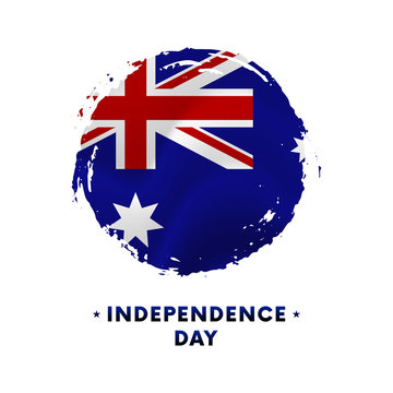 Banner or poster of Australia Independence Day celebration. Waving flag of Australia, brush stroke background. Vector illustration.