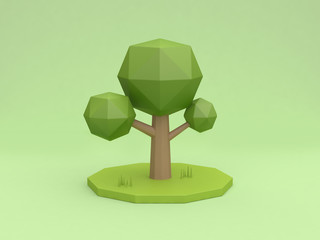 low poly tree minimal green background nature plant concept 3d rendering