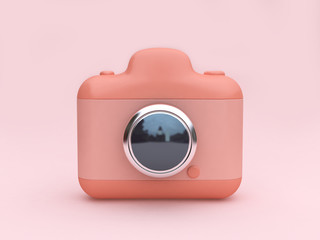 3d rendering pink toy camera set on minimal pink background lens reflection technology concept