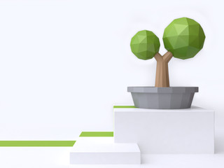 abstract tree-tree pot set on abstract white scene 3d rendering